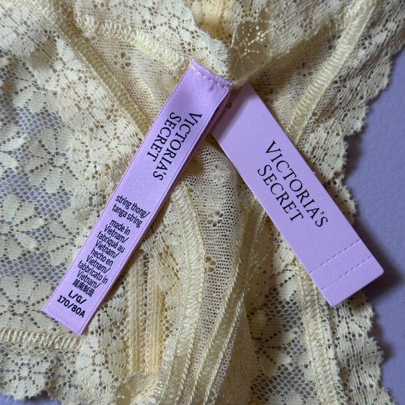New Victoria's Secret Medium String Thong Medium Yellow Lace Flower Tanga - Picture 2 of 6